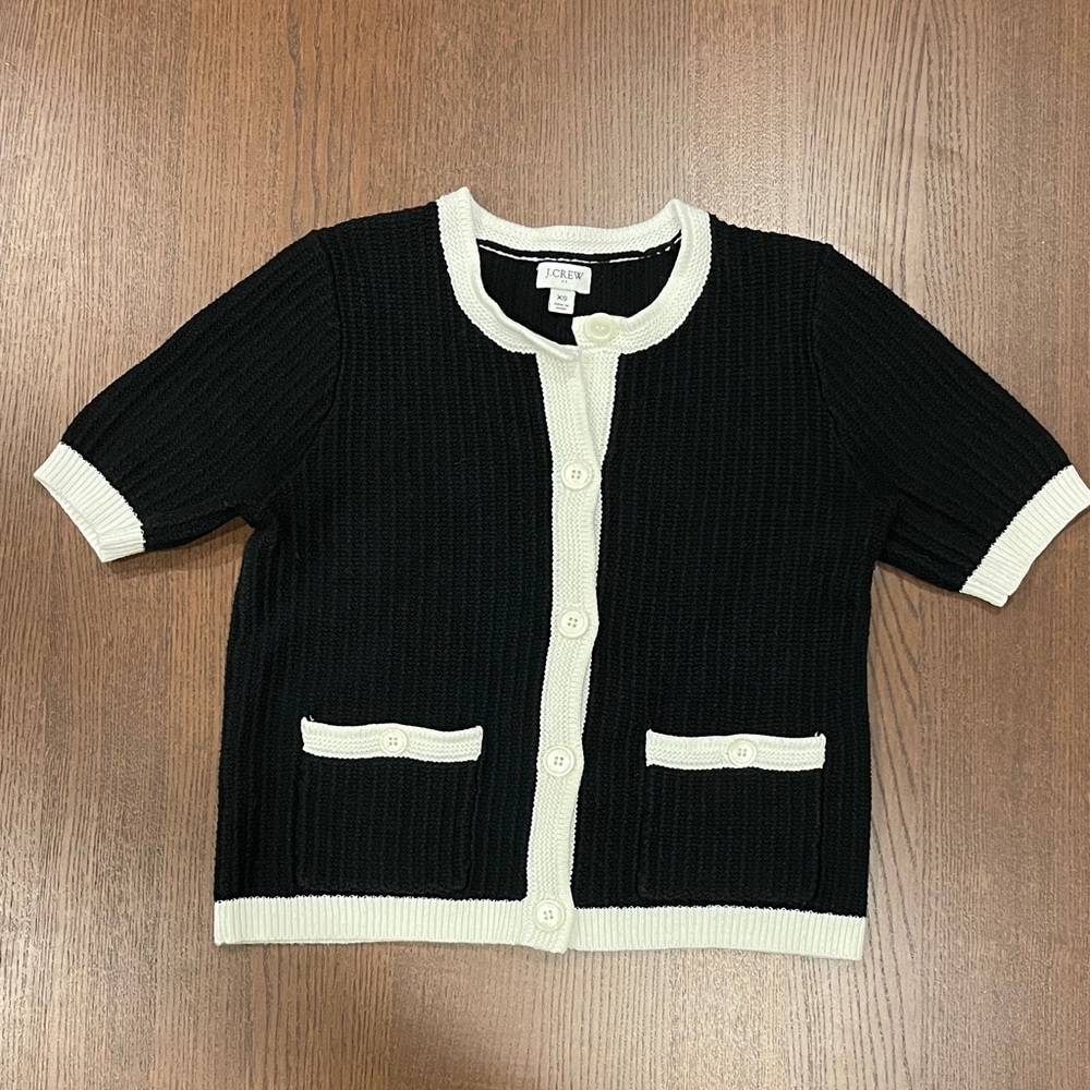 J. Crew Black and White Short Sleeve Cardigan